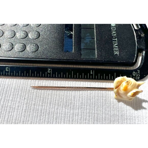 Antique Hand-Carved French Bulldog Head Hat Lapel Stick Pin Exquisite - Picture 8 of 10